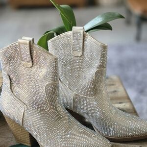 Forever Link Gold Rhinestone Heeled Boots. Never Worn...